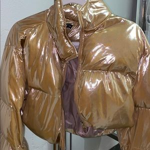 Beige Crop Puffer Jacket